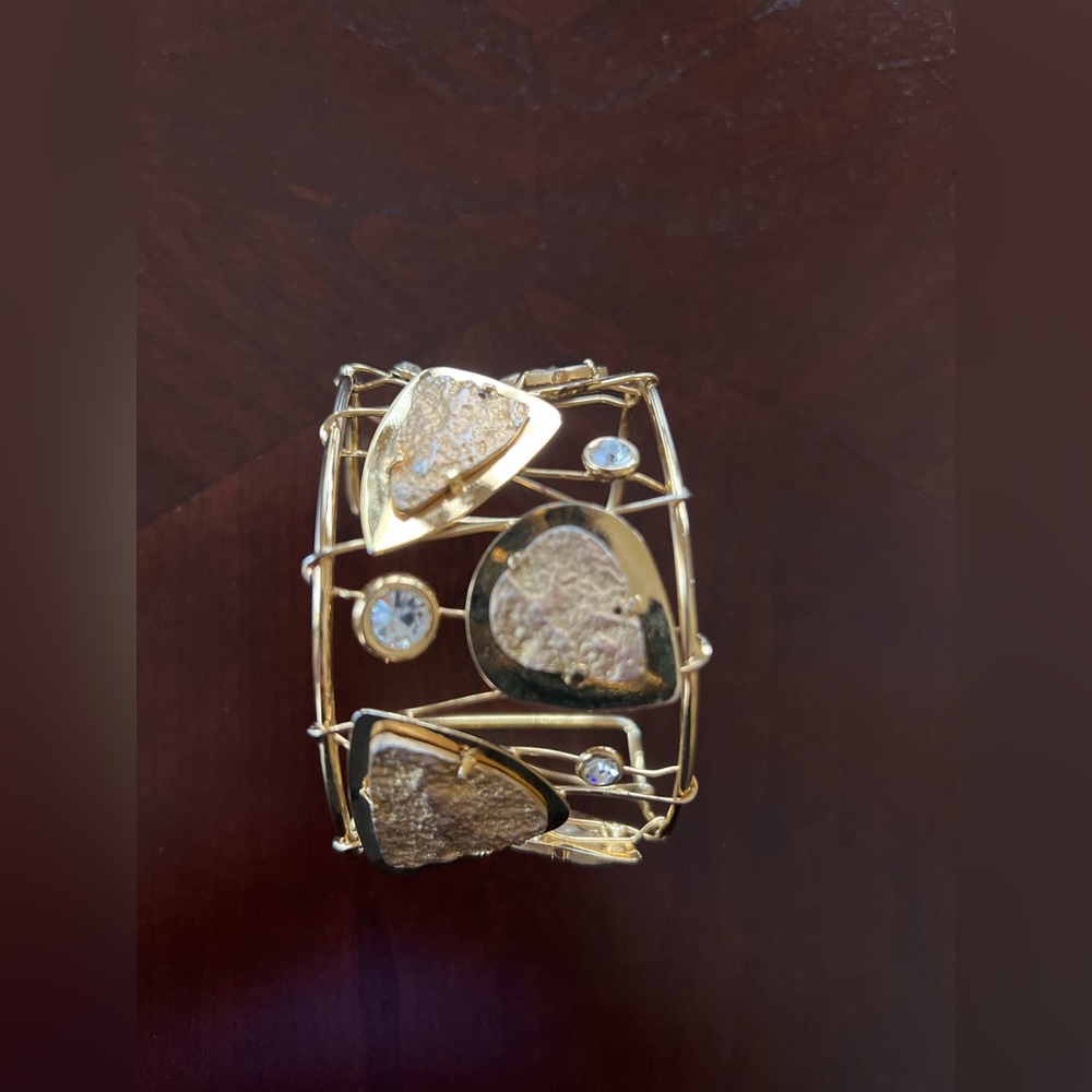 Bracelet Cuff Golden with Rhinestones One Size - Picture 6 of 12
